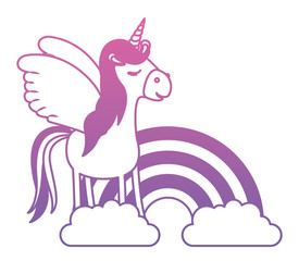 cute unicorn with rainbow kawaii character vector illustration design