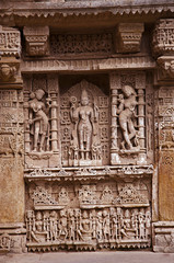 Parvati's penance, Inner wall of Rani ki vav,  an intricately constructed stepwell on the banks of Saraswati River. Patan, Gujarat, India