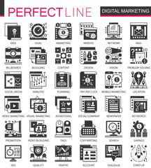 Vector Digital marketing, SEO black mini concept icons and infographic symbols set