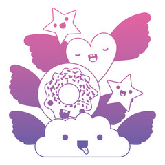 cute characters fantasy with wings kawaii vector illustration design