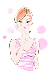 お肌の手入れ　ピンクキャミソール