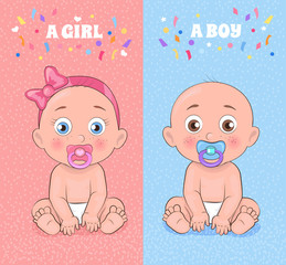 Baby Boy and Baby Girl Set Vector Illustration