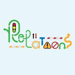 Relations typographic design. Comparison between relation and traffic concept. Vector illustration.
