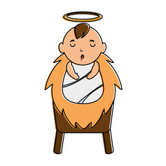 cute jesus baby in cradle vector illustration design