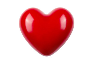 Red glossy heart isolated on white background with clipping path