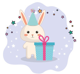cute rabbit kawaii birthday card vector illustration design