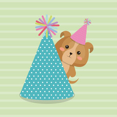 cute dog with hat party kawaii birthday card vector illustration design