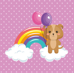 Fototapeta premium cute dog with rainbow kawaii birthday card vector illustration design