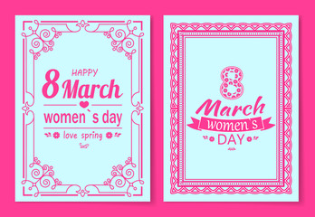 Womens Day Postcard with Big Sign and Swirly Frame