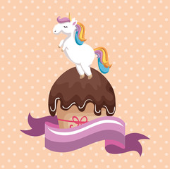 sweet and delicious cupcake with unicorn vector illustration design