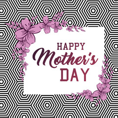 happy mothers day card with floral decoration over geometric lines background