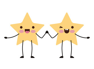 cute stars couple kawaii character vector illustration design