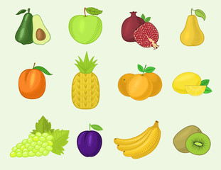 Fruits vegetables vector healthy nutrition fruity apple banana and vegetably carrot for vegetarians eating organic food from grocery illustration vegetated set diet isolated on white background