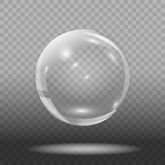 Empty glass ball on transparent background. Transparent glass sphere. Vector illustration.