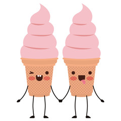 delicious ice cream couple kawaii character vector illustration design