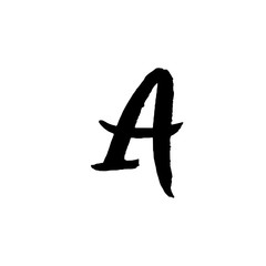 Letter A. Handwritten by dry brush. Rough strokes textured font. Vector illustration. Grunge style elegant alphabet.