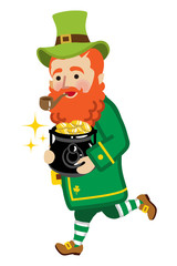 Leprechaun Running with holding a Pot Of Gold