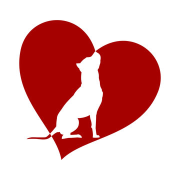 American Pit Bull Terrier silhouette in heart isolated on white background love dog vector illustration