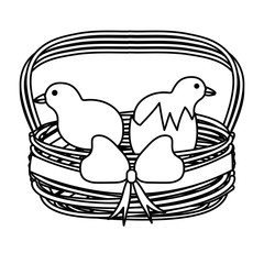 basket with cute chickens  icon