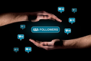 Hand show a icon of followers - Powered by Adobe