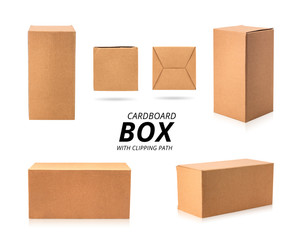 Group of cardboard boxes isolated on white background. Template of carton box for your design. ( Clipping path )