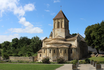 Fototapeta na wymiar The beautiful 12th century church of St Hilaire in Melle, France. Saint-Hilaire Church is also a UNESCO World Heritage Site since 1998, and a stage of the Santiago de Compostela Trail.