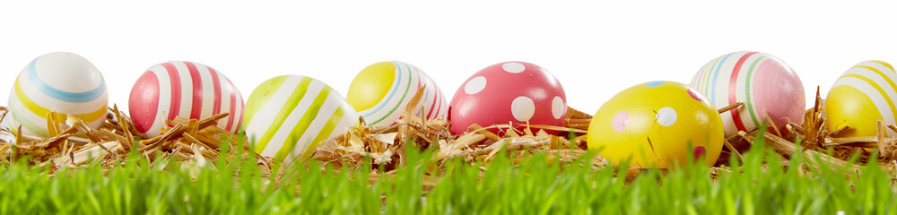 Colorful red and yellow patterned Easter eggs