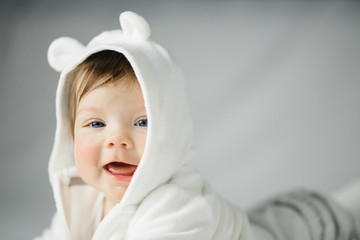 Pretty little baby in a hoody with ears