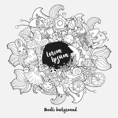 Vector doodle pattern. Floral decorative element in doodle style, spring floral background with place for text. For banners, posters, flyers, cards, invitations.