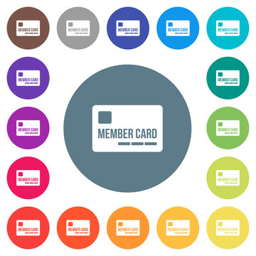 Member card flat white icons on round color backgrounds