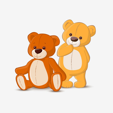  Seated and standing teddy bears on white background