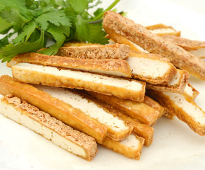 Tofu on white background