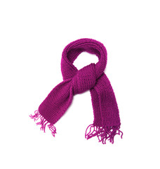 Pink knitted scarf on a white background.