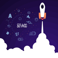 Space rocket. Science and shuttle,Planets in orbit and space, startup business.