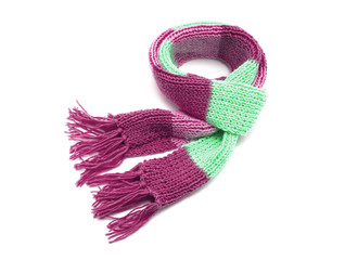 Knitted scarf on a white background.