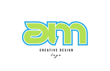 blue green alphabet letter am a m logo icon design