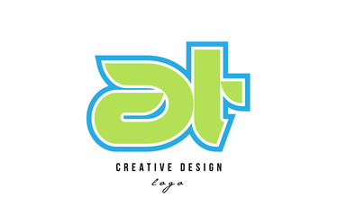 blue green alphabet letter at a t logo icon design