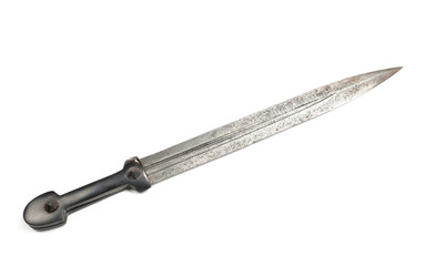 Old vintage Caucasian dagger on a white background, isolated