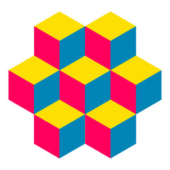 Illusive figure constructed of isometric cubes.