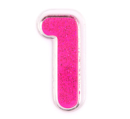 Letter number 1 symbol pink color on a white background, Pink number symbol.