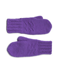 Violet mittens isolated on white background