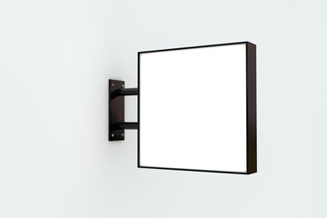 Blank white company store sign mock up on a wall. 3D Rendering