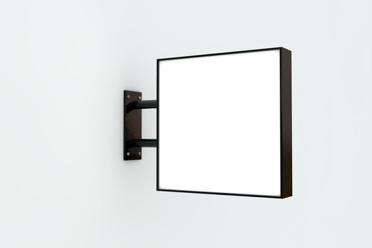 Blank white company store sign mock up on a wall. 3D Rendering