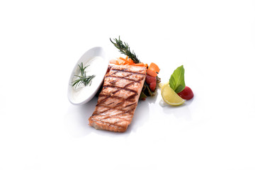 Grilled salmon fish with vegetables- deat meal