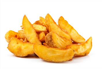 fried Potato wedges. Fast food. Isolated on white