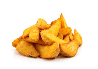 fried Potato wedges. Fast food. Isolated on white