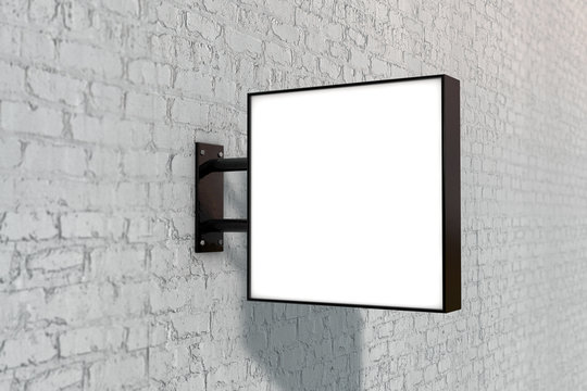 Blank white company store sign mock up on a wall. 3D Rendering