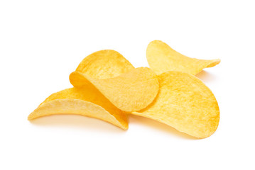 Salted potato chips isolated on white background