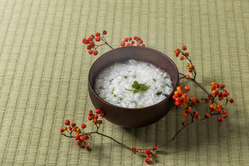 山菜粥　七草粥　Wild grass porridge Japanese food