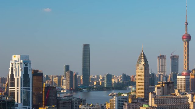sunny day shanghai cityscape rooftop panorama 4k timelapse china
